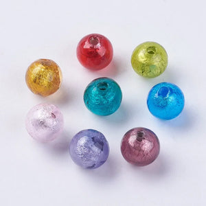10pcs 9.5-10mm Foil Lampwork Round Beads for Jewelry Making F70