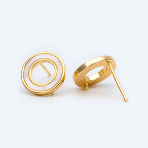 10pcs Acetate Circle Ear Posts 12mm, 18K Brass Findings for DIY Jewelry