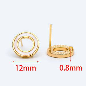 10pcs Acetate Circle Ear Posts 12mm, 18K Brass Findings for DIY Jewelry