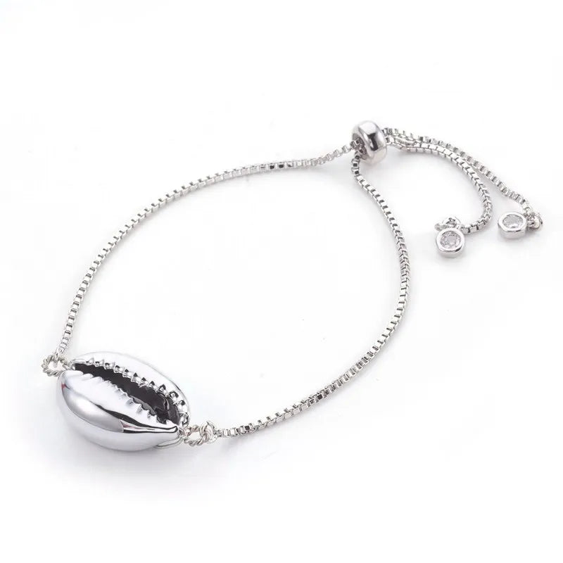 10pcs Brass Bolo Slider Bracelets with Shell Beads for Jewelry Making