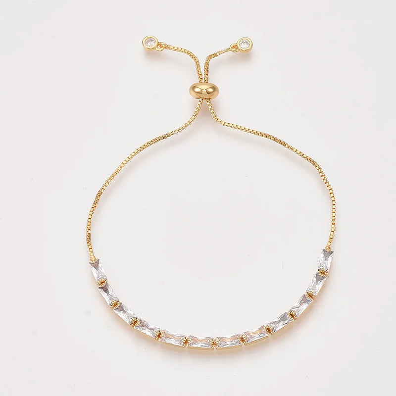 Adjustable Brass Cubic Zirconia Charm Slider Bracelets Bolo Bracelet