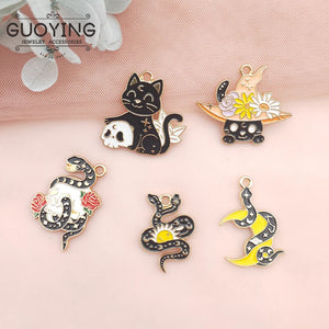 10pcs Alloy Skull Cat Snake Earring Pendant DIY Keychain Charms