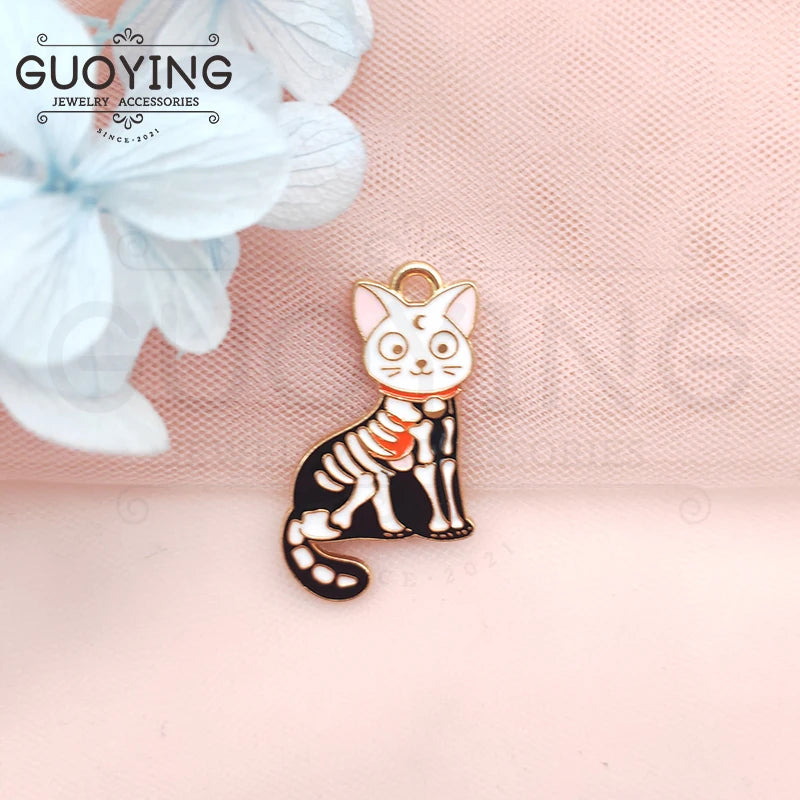 10pcs Halloween Animal Series Skull Cat Bat Charms DIY Jewelry Accessories