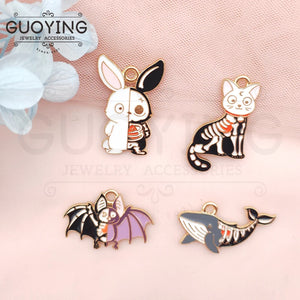 10pcs Halloween Animal Series Skull Cat Bat Charms DIY Jewelry Accessories