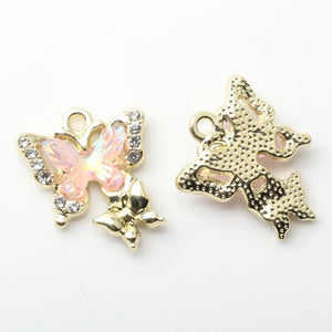 10pcs Alloy Butterfly Pendant Crystal Charms for Jewelry Making DIY