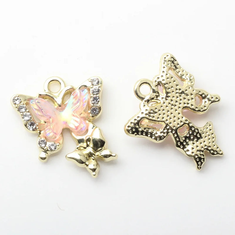 10pcs Alloy Butterfly Pendant Crystal Charms for Jewelry Making DIY
