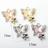 10pcs Alloy Butterfly Pendant Crystal Charms for Jewelry Making DIY