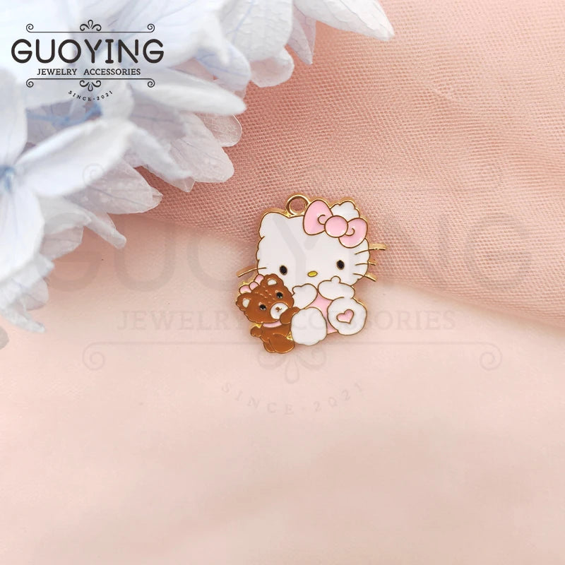 10pcs Cat Charm Enamel Drip Oil Pendant DIY Jewelry