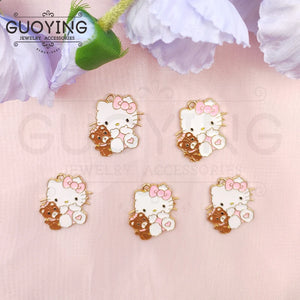 10pcs Cat Charm Enamel Drip Oil Pendant DIY Jewelry