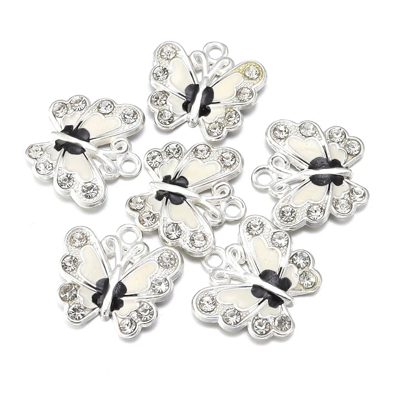 10pcs Alloy Butterfly Pendant Drill Colorful Charms DIY Jewelry Making