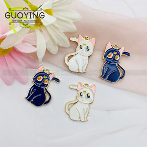 10pcs Moon Cat Amulet Earrings DIY Charm Keychain Jewelry