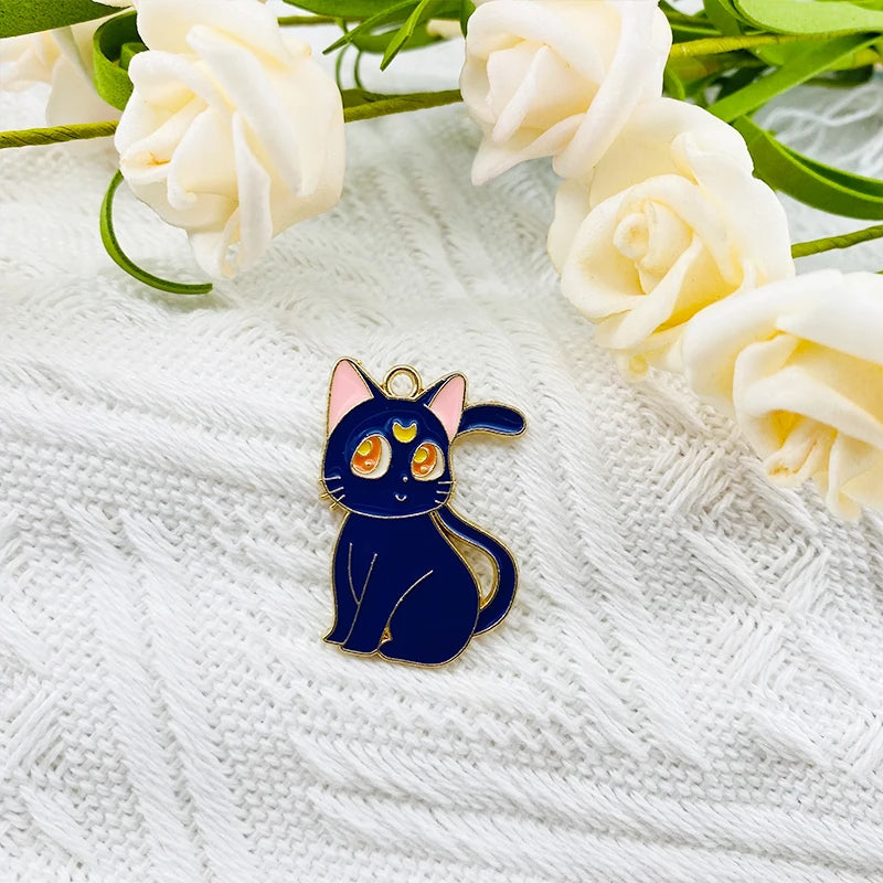 10pcs Moon Cat Amulet Earrings DIY Charm Keychain Jewelry