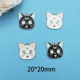 10pcs Alloy Enamel Moon Cat Earring Pendant DIY Jewelry Keychain