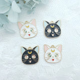 10pcs Alloy Enamel Moon Cat Earring Pendant DIY Jewelry Keychain