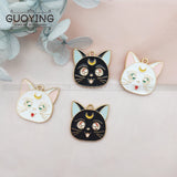 10pcs Alloy Enamel Moon Cat Earring Pendant DIY Jewelry Keychain