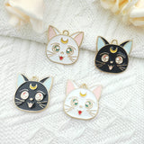 10pcs Alloy Enamel Moon Cat Earring Pendant DIY Jewelry Keychain