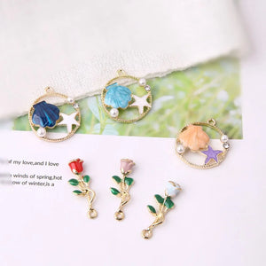 10pcs Enamel Rose Charms Flower Shell Pendants Wedding DIY Jewelry