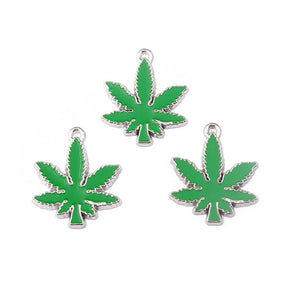 10pcs Maple Leaves Charms Green Enamel Marijuana Leaf Pendant DIY Jewelry