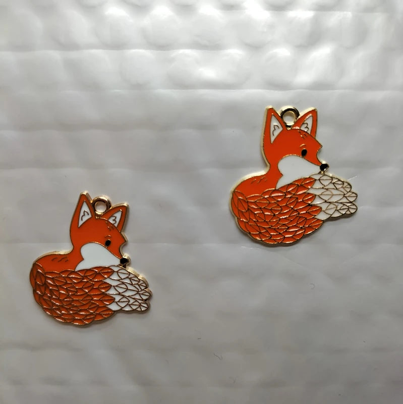 10pcs Fox Enamel Charms Metal Head Pendant DIY Jewelry Accessories
