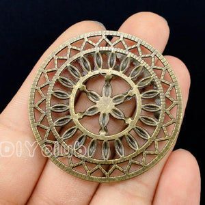 10pcs Antique Bronze Round Flower Charms Pendants 47mm