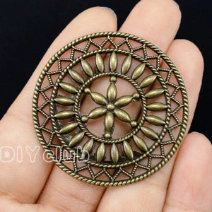 10pcs Antique Bronze Round Flower Charms Pendants 47mm