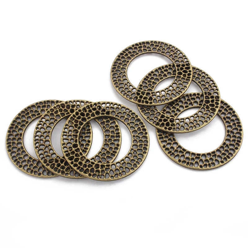 10pcs Antique Bronze Hollow Circle Round Charms Pendants 50x50mm