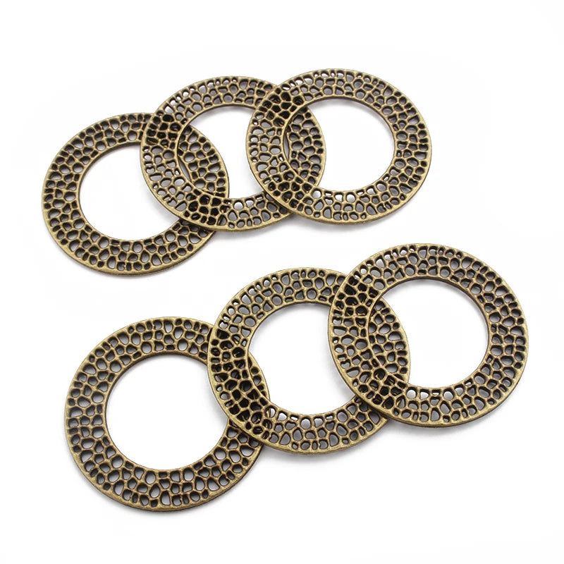 10pcs Antique Bronze Hollow Circle Round Charms Pendants 50x50mm