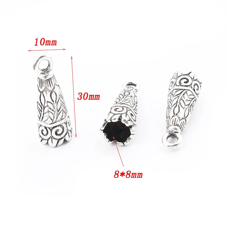 10pcs Antique Silver Tassels End Cap Beads Crimp Alloy Vintage Charms