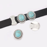 10pcs Antique Silver Flat Leather Spacer Stone Slider Beads