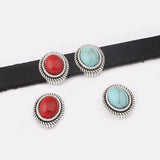 10pcs Antique Silver Flat Leather Spacer Stone Slider Beads