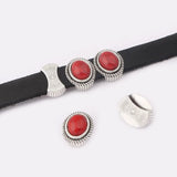 10pcs Antique Silver Flat Leather Spacer Stone Slider Beads