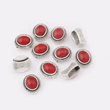 10pcs Antique Silver Flat Leather Spacer Stone Slider Beads