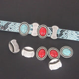 10pcs Antique Silver Flat Leather Spacer Stone Slider Beads
