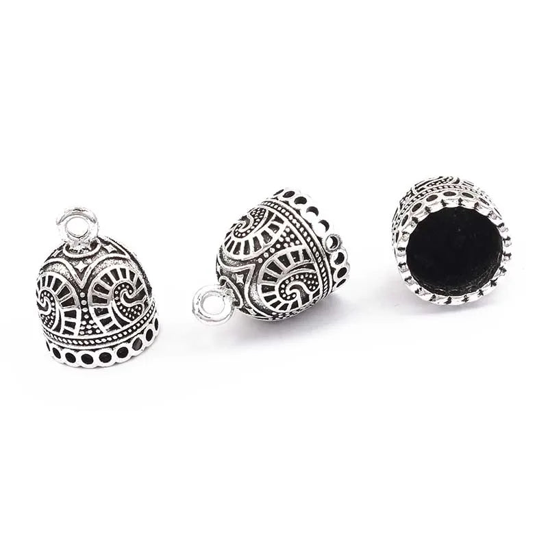 10pcs Antique Silver 12mm Cap Filigree Tassel End Caps Bead For DIY Jewelry
