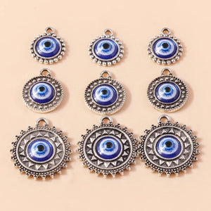 10pcs Antique Silver Evil Eye Charm for Bracelet Earrings Necklace