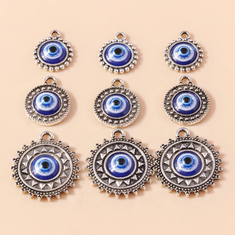 10pcs Antique Silver Evil Eye Charm for Bracelet Earrings Necklace