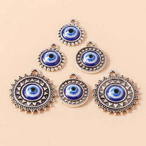 10pcs Antique Silver Evil Eye Charm for Bracelet Earrings Necklace