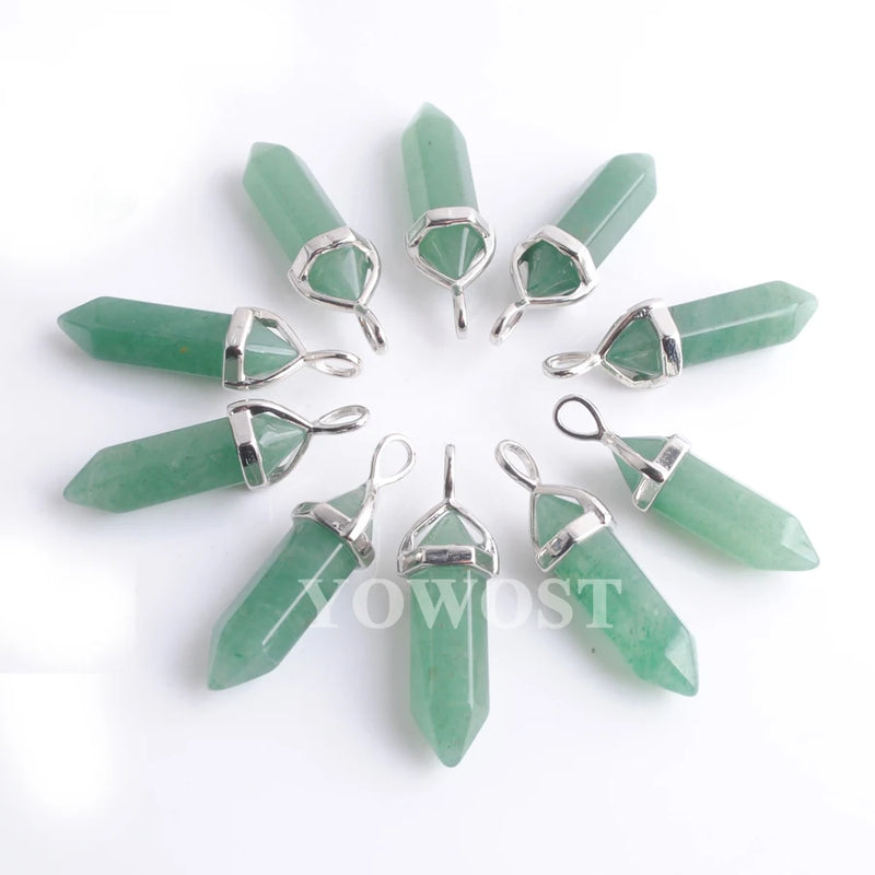 10pcs Aventurine Pendants Hexagonal Point Column Stones Reiki Chakra Necklace