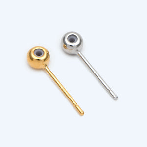 10pcs Ball Stud Earring Post With Rubber, Rhodium Plated (GB-2794)