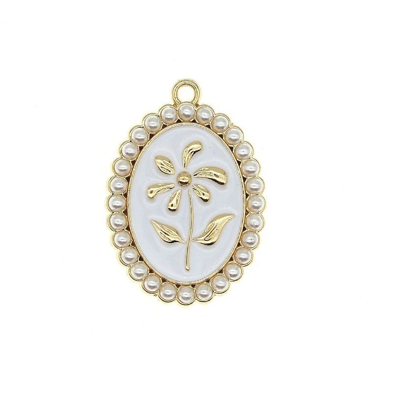 10pcs Baroque Pearl Photo Frame Flower Enamel Charm Alloy Pendant Jewelry Making