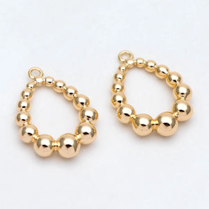 10pcs Beaded Teardrop Charms 20x14mm, 18K Plated Brass