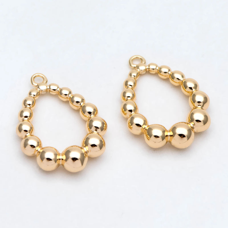10pcs Beaded Teardrop Charms 20x14mm, 18K Plated Brass