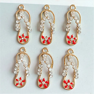 10pcs Flower Rhinestone Flip Flop Jewelry Charms Drop Oil Slippers Enamel Charms
