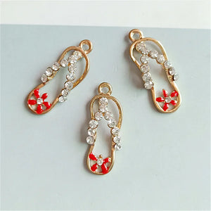 10pcs Flower Rhinestone Flip Flop Jewelry Charms Drop Oil Slippers Enamel Charms