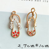 10pcs Flower Rhinestone Flip Flop Jewelry Charms Drop Oil Slippers Enamel Charms