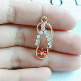 10pcs Flower Rhinestone Flip Flop Jewelry Charms Drop Oil Slippers Enamel Charms