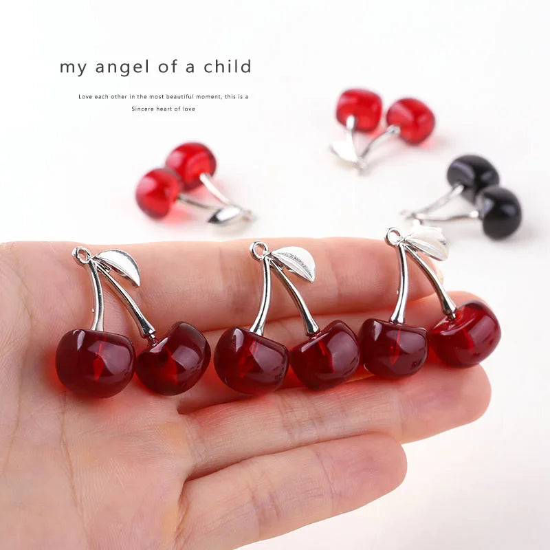 10pcs Cherry Metal Fruit Charms for Earring Making 29x30mm