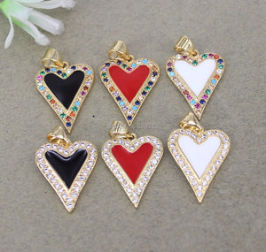 10pcs Red Enamel Heart Pendant with CZ - Jewelry Making