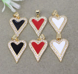 10pcs Red Enamel Heart Pendant with CZ - Jewelry Making