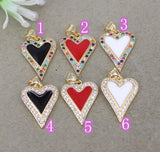 10pcs Red Enamel Heart Pendant with CZ - Jewelry Making